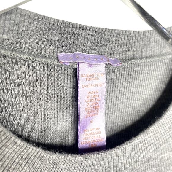 Savage X Fenty Gray Crew Neck Short Sleeve Ribbed Tshirt Size 1X - Picture 6 of 7